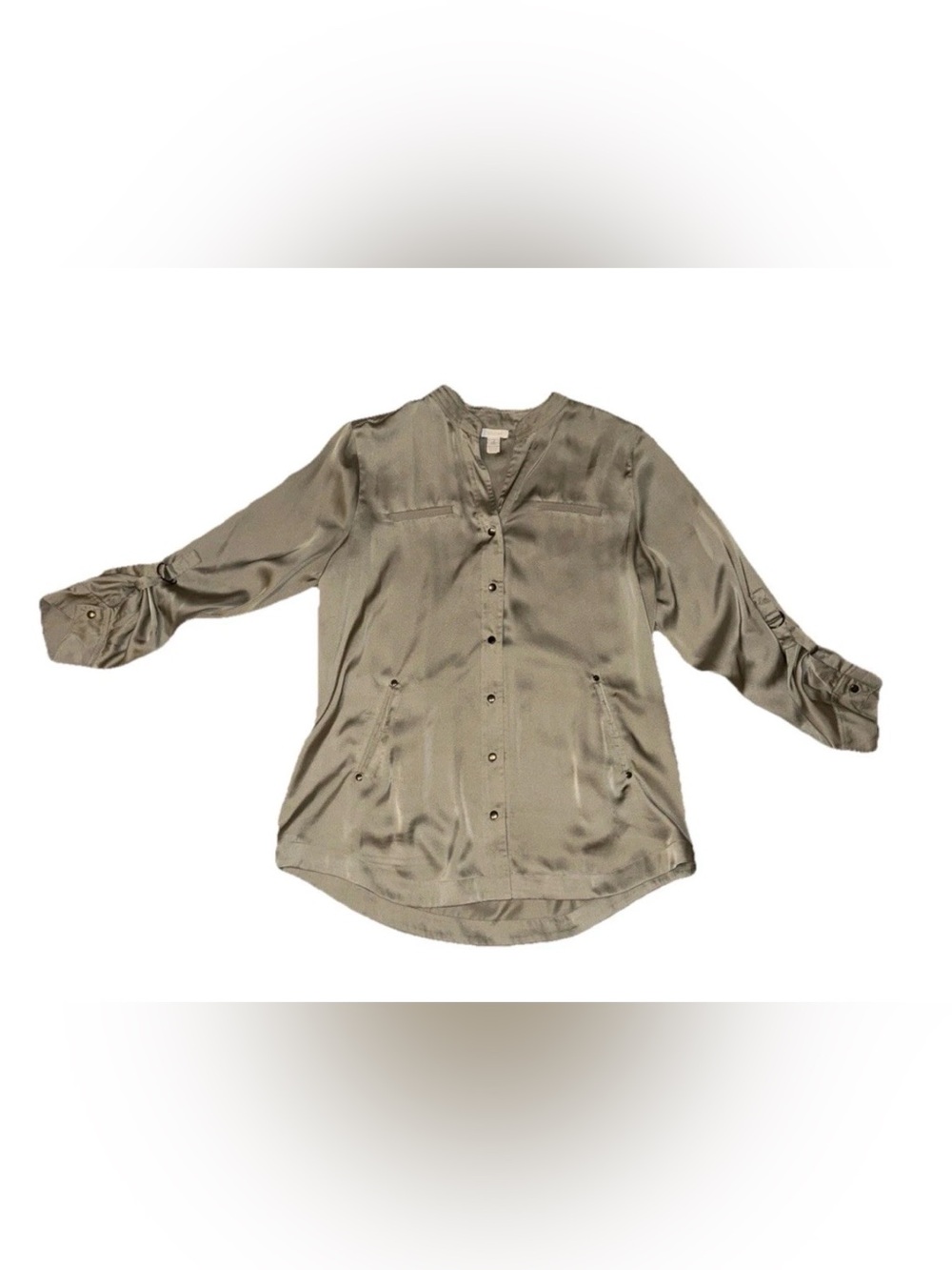 Silky Button-Front Tunic Top in gold Chicos size 2